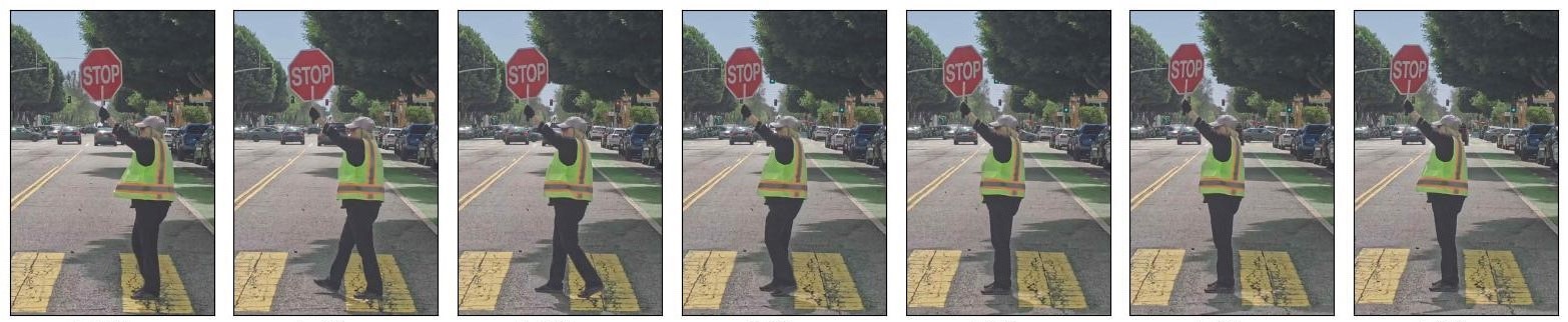 Timelapse photos showing a crossing guard as seen by a robotaxi