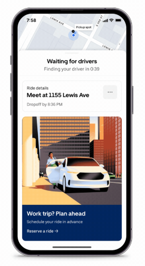 Screenshot of the Uber and Motional robotaxi experience Gif