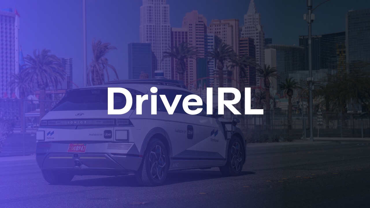 Purple gradient background with the word "DriveIRL"